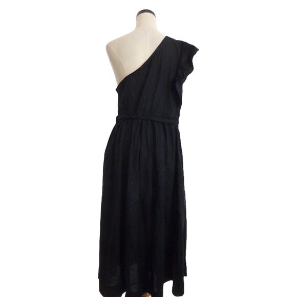 NWT J.Crew Black One Shoulder Ruffle Midi Dress 16 - Picture 3 of 7